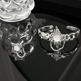 Irregular Pleated Chain Moonstone Skeleton Size Adjustable Bracelet Ring Set - BGCOPPER