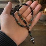 African Pine Tiger Eye Rosary Necklace - craftsmanship detail