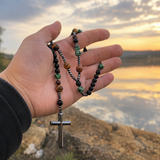 African Pine Tiger Eye Rosary Necklace - side view