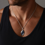 Angel's Tears Two‑Tone Gemstone Titanium Steel Necklace, Men's Blue Sandstone & Black Onyx Pendant