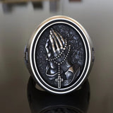 925K Sterling Silver Praying Hands Ring - Christian Symbol of Faith and Devotion - BGCOPPER