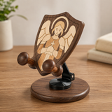 Beechwood Guardian Angel Adjustable Phone Stand – Faith-Inspired Wooden Desk Holder