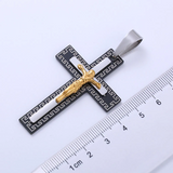 Vintage Greek Key Border Two Tone 3D Crucifix Stainless Steel Necklace