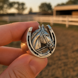 Titanium steel Lucky Horseshoe Horse Head Ring