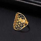 Cutout Flower of Life Mandala Ring for Women Sacred Geometry Ring Statement Stainless Steel Hollowed Out Adjustable Band Ring Jewelry - BGCOPPER