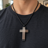 Modern Interwoven Stripe Cross Necklace – Bold Faith, Urban Style