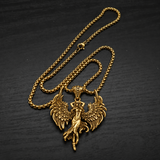 Vintage Archangel Stainless Steel Necklace, 3D Embossed Angel Pendant Box Chain for Men