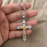 Titanium Steel Crucifix Necklace with Zircon