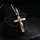 Artisan-Carved Copper Jesus Cross Pendant - Moissanite-Encrusted Hip Hop Religious Necklace - BGCOPPER