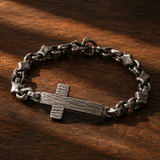 Men’s Hammered Textured Cross Bracelet, 316L Stainless Steel Irregular Link Chain Bracelet, 4‑Color Faith Religious Jewelry Gift for Men