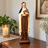 St. Thérèse of Lisieux Statue – 22.4" Little Flower of Jesus with Roses & Crucifix | Catholic Prayer & Home Altar Decor