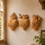 Holy Family Three Sacred Hearts Wooden Wall Decoration - Christian gift presentation