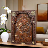 Holy family Nativity Wood Carving Gift Religious Byzantine Icon - BGCOPPER