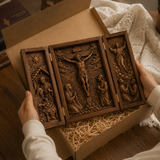 The Life of Christ Hand-Carved Beechwood Triptych – From Nativity to Resurrection Glory