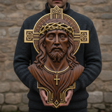 Jesus Christ Wood Carving: Crown of Thorns and Cruciform Halo | Sacred Home Blessing