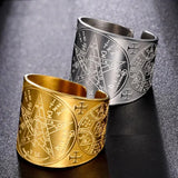 Pentagram Amulet Pentacle Ring The Ancient Power Name of God Stainless Steel Enochian Magic Angel Triple Moon Jewelry - BGCOPPER