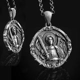 S925k Silver St. Michael Shield Angel Amulet Badge Necklace - BGCOPPER
