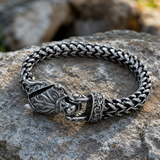 Viking Wolf Head Double Row Thick Stainless Steel Bracelet
