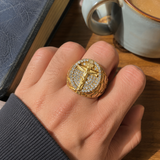 Jesus Crucifixion Gold Ring: Forging Faith with Steel - side view