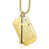Stainless Steel Dog Tags Cross Necklaces for Men Prayer Cross Necklace Military Rolo Chain 3mm 24 Inch - BGCOPPER