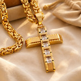 Regal Byzantine Chain Baguette Zircon Cross Pendant Necklace