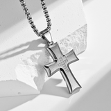 Brushed & Polished Stainless Steel Cross Necklace – Minimalist Faith, Everyday Devotion