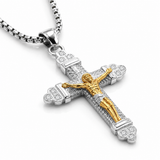 Titanium Steel Crucifix Necklace with Zircon