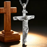 S925K Sandblasted Silver Jesus Crucifix Pendant