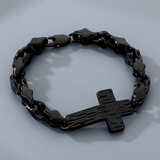 Men’s Hammered Textured Cross Bracelet, 316L Stainless Steel Irregular Link Chain Bracelet, 4‑Color Faith Religious Jewelry Gift for Men