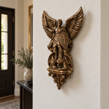 St. Michael the Archangel Battery-Powered Wall Lamp — Antique Bronze Resin Christian Home Decor