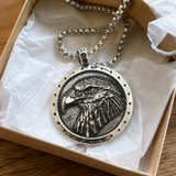 Vintage Double-Sided Embossed Bald Eagle Medal Stainless Steel Men’s Necklace