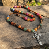 Catholic Colorful Rose Rosary Necklace – Prayer Beads with Crucifix