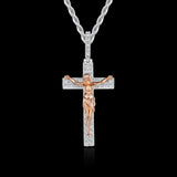Artisan-Carved Copper Jesus Cross Pendant - Moissanite-Encrusted Hip Hop Religious Necklace - BGCOPPER