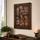 God's Redeeming Hand Beech Wood Carving Wall Decoration - craftsmanship detail