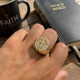 Jesus Crucifixion Gold Ring: Forging Faith with Steel - size and finish detail