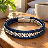 Navy Double-Wrap Bracelet with Silver-Tone Chain