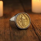 St. Benedikt Medaille Edelstahl Kreuzring