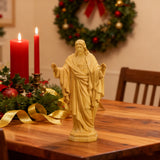 Hand Carved Sacred Heart of Jesus Virgin Mary Wooden Tabletop Ornament