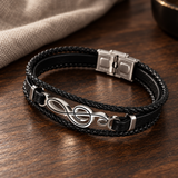 Men's Treble Clef Leather Bracelet – Stainless Steel Music Note Jewelry, A Meaningful Gift for Music Lovers