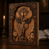 Archangel Michael Square Wooden Icon Religious Gifts - Best Wood Carving Wall Decor