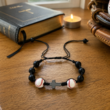 Sports Faith Baseball Bead Cross Adjustable Braided Bracelet