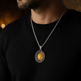 Two‑Tone Titanium Steel Jesus Portrait Oval Medal Necklace