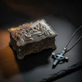 Crown of Thorns Turquoise Cross Necklace – Christian Faith Pendant with 24″ Chain