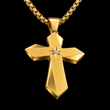 Faceted Eight Point North Star CZ Inlay Stainless Steel Cross Necklace