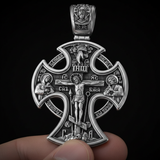 Double-sided S925k silver pendant depicting the Passion of Christ and St. George slaying the dragon.