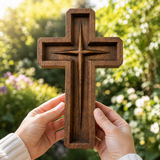 Hand-Carved Star of Bethlehem Wooden Cross – Christian Wall Decor & Faith Gift