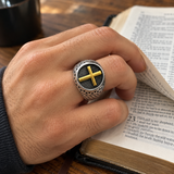 Vintage Cross Signet Ring, Religious Faith Men’s Ring