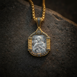 Handmade S925K Silver Madonna Holding Child Necklace