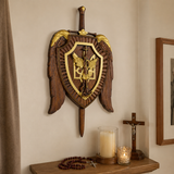 Archangel Michael Sword & Shield Wall Plaque - Divine Protection in Spiritual Warfare - side view