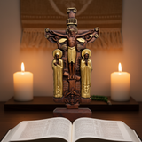 Orthodox Altar Table Ornament: Saints and the Crown of Thorns — Hand-Carved Wooden Cross